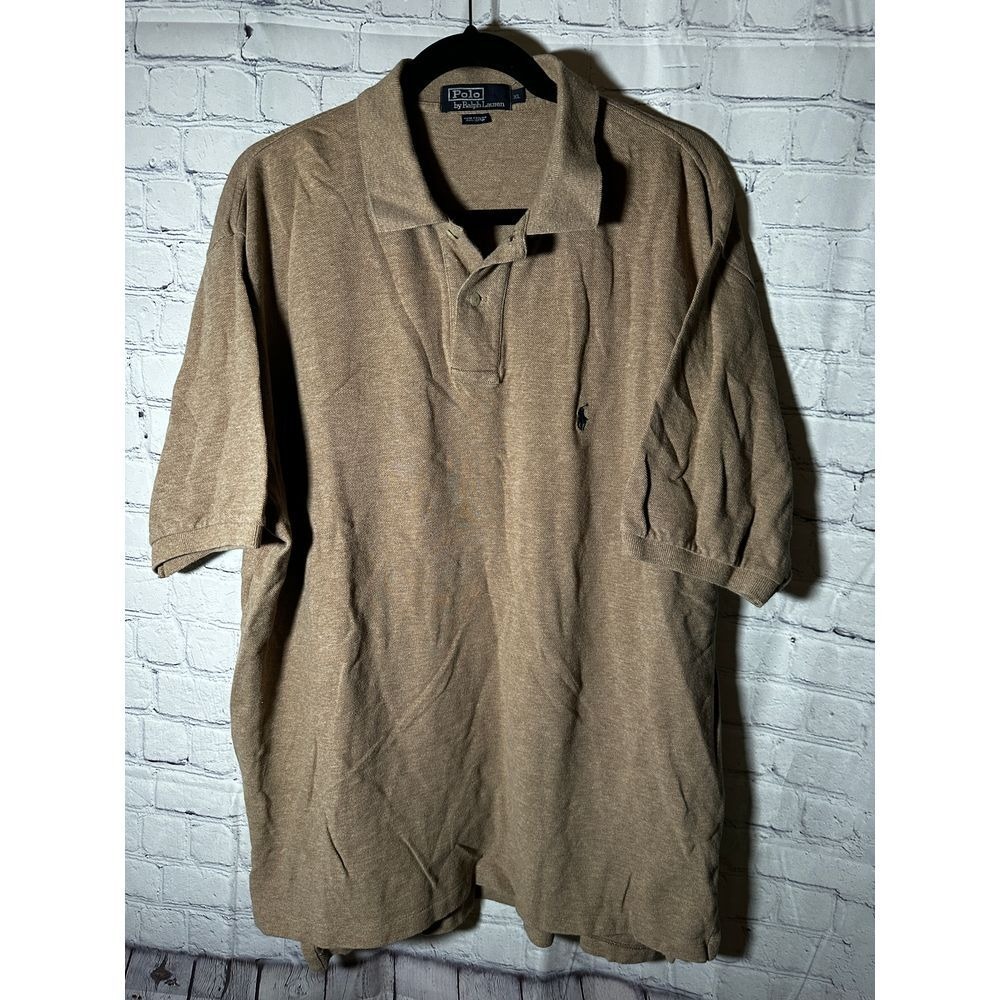 Polo Ralph Lauren Mens XL Tan Khaki Short Sleeve Cotton Polo Shirt Pony Logo